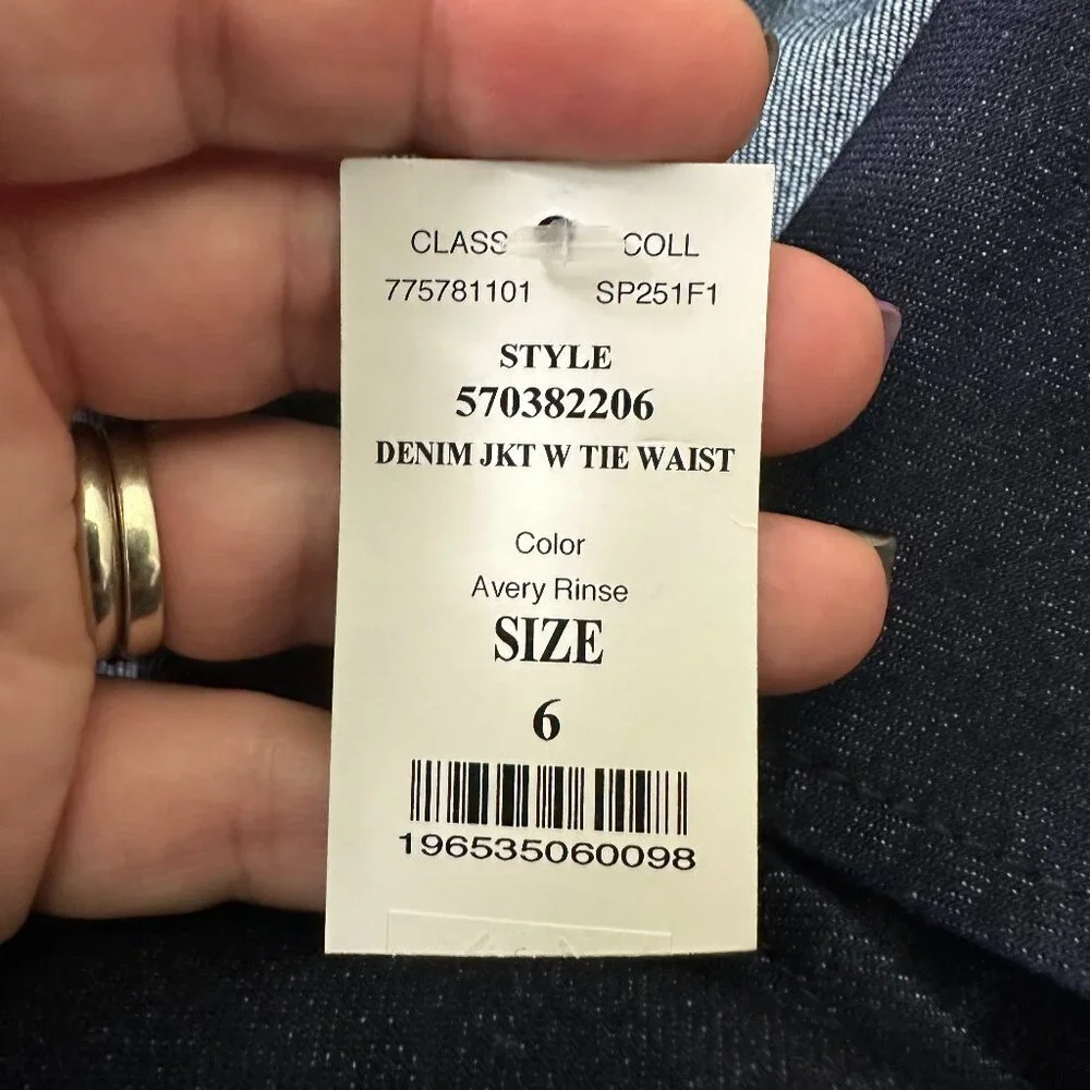 NWT White House Black Market Denim Jacket w Tie Waist Avery Rinse 6